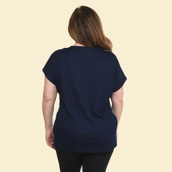 TAMSY BLUE Flower Pattern Breathable Round Neck Drop Sleeve Woven Knit Top-L - Picture 4 of 6